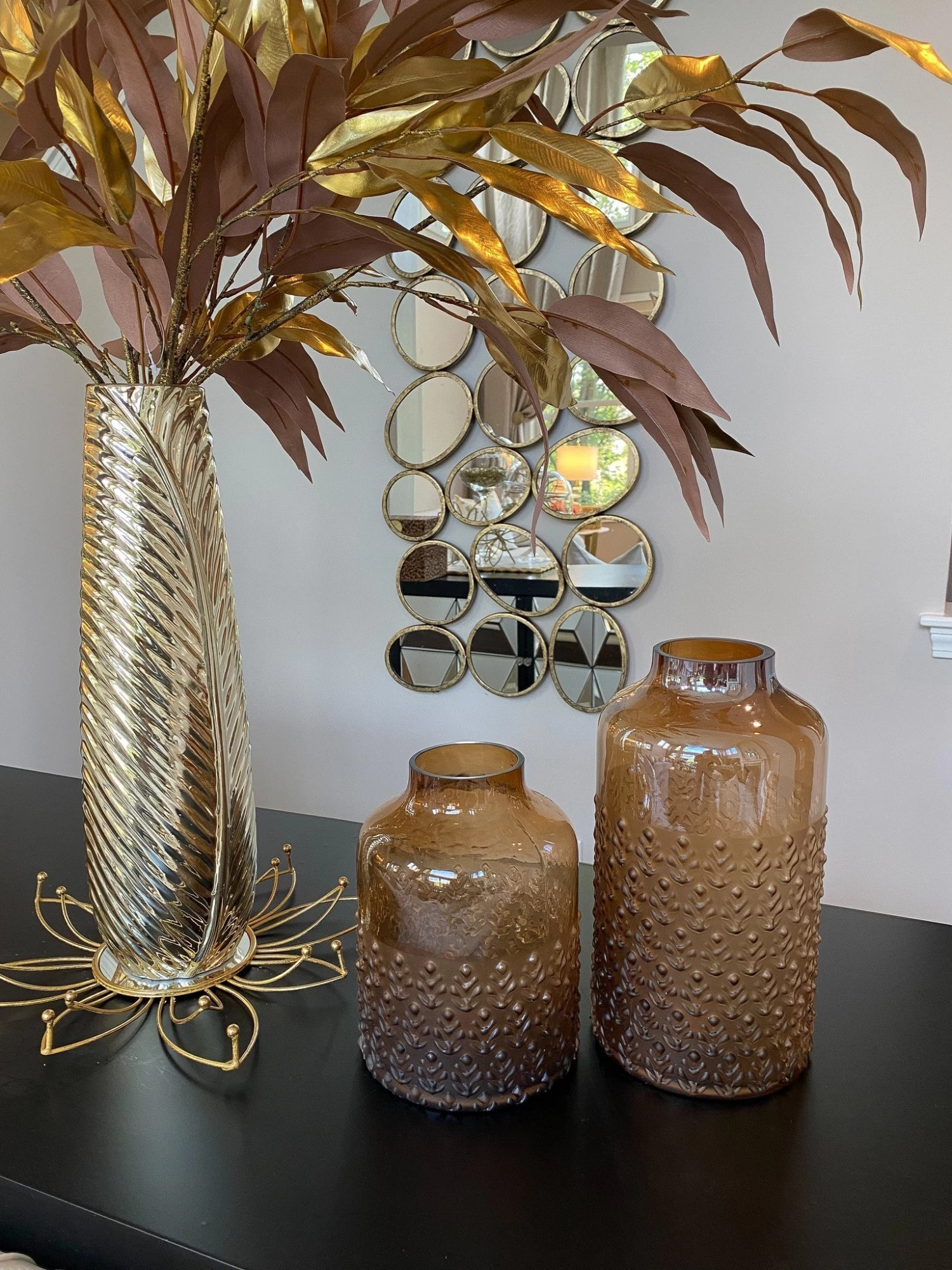 Amber Glass Textured Vase (2 Sizes) 3 Amber Glass Textured Vase (2 Sizes)