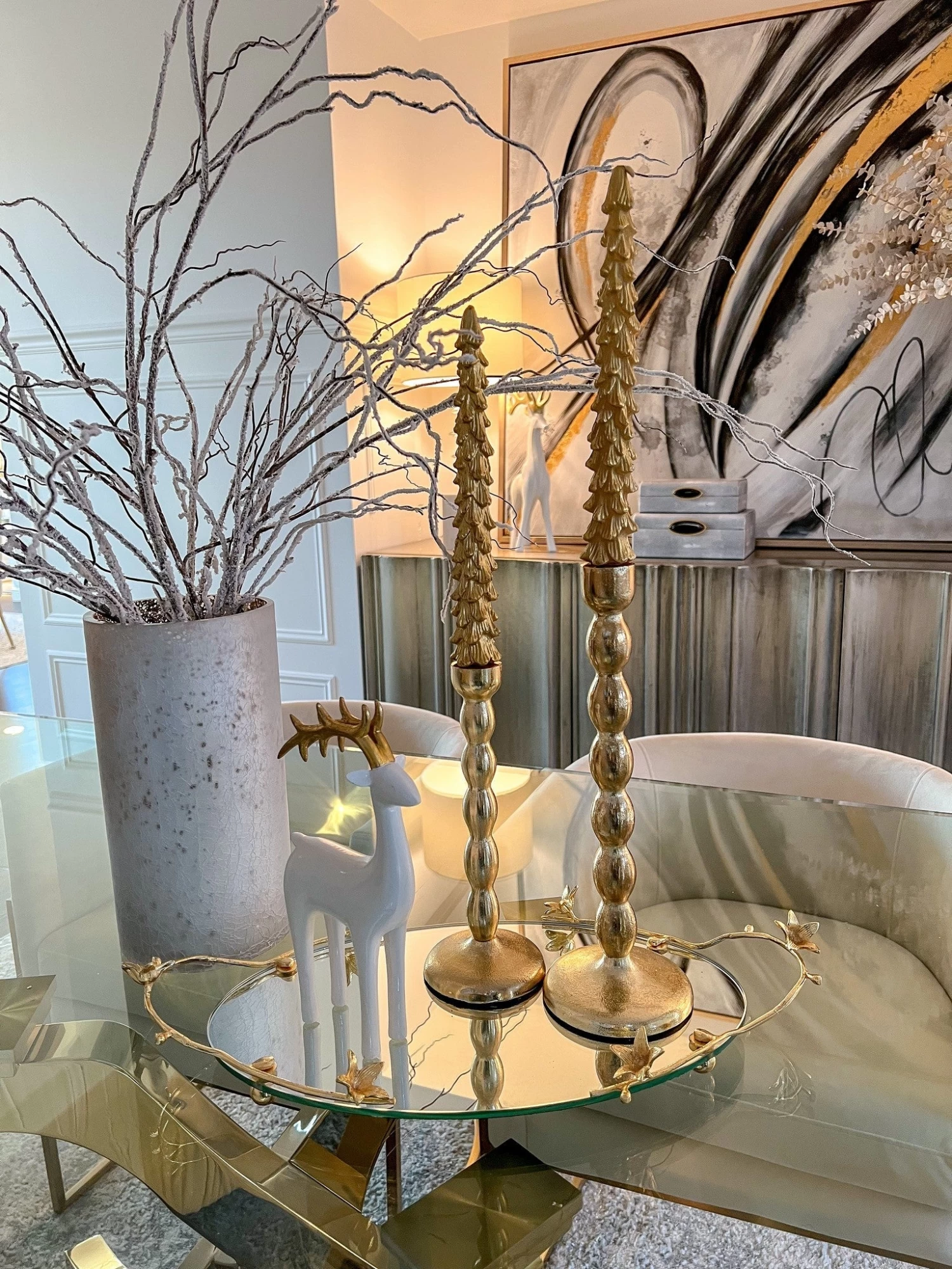 Oval Mirrored Tray With Gold Flower Design 3 Oval Mirrored Tray With Gold Flower Design