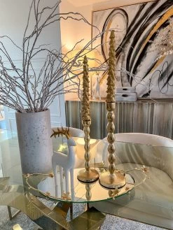 Oval Mirrored Tray With Gold Flower Design