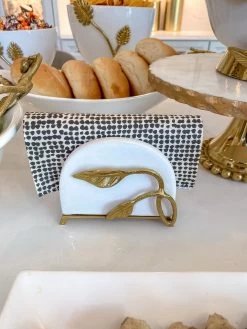 White Ceramic Napkin Holder With Gold Leaf