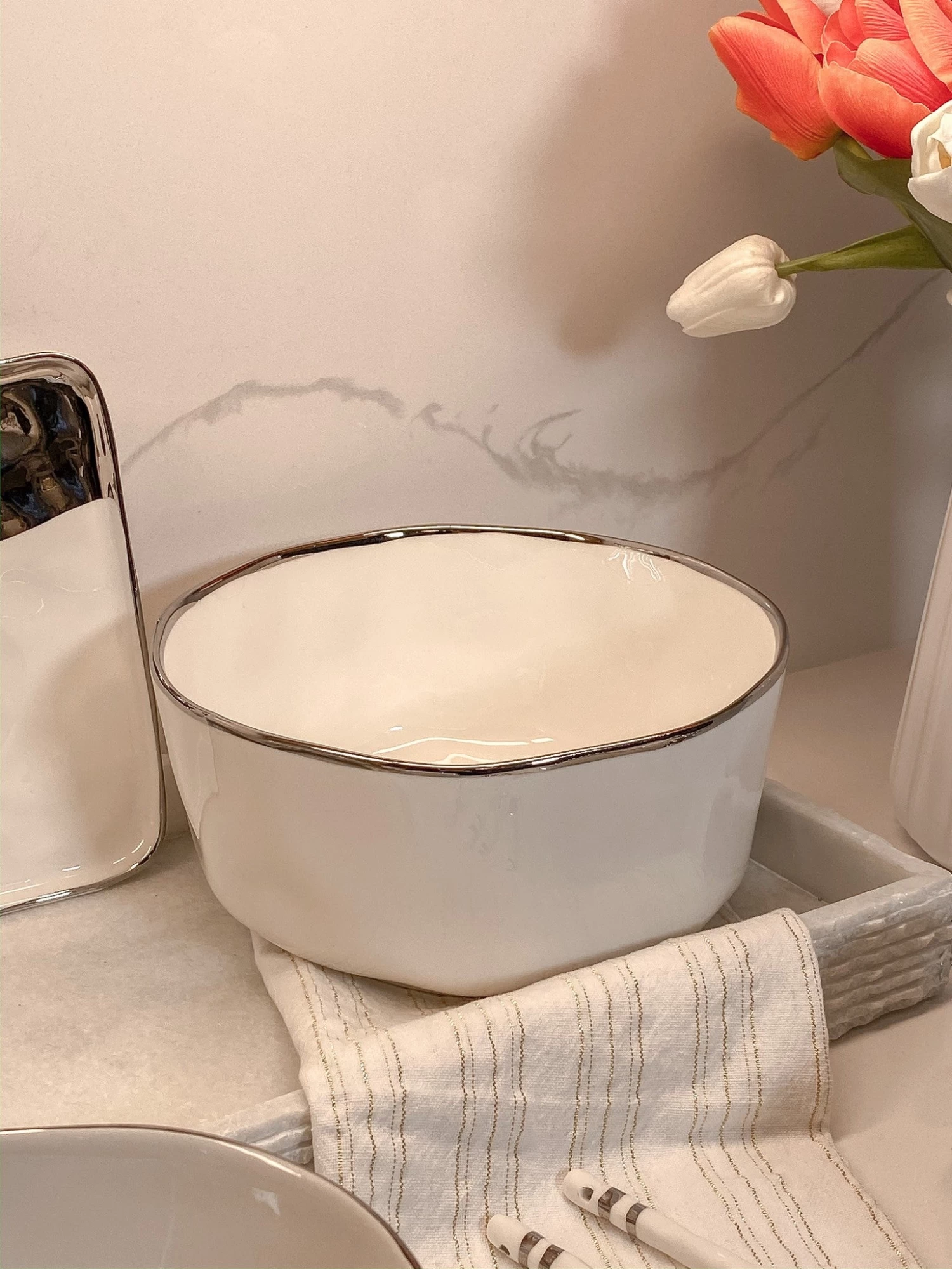 Silver And White Porcelain Bowl 3 Silver And White Porcelain Bowl