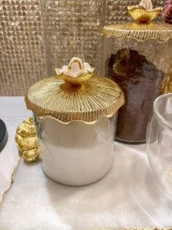 Glass Canister With Metal Floral Lid (3 Sizes) (2 Colors) -Home Essentials Shop image ab9c74c6 9284 4d07 b77e f192d2436ae0 new
