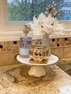 Gold Bordered Ceramic Cake Stand