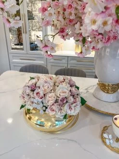 Large Gold Metal Round Bowl Vase From The White Jeweled Flower Collection