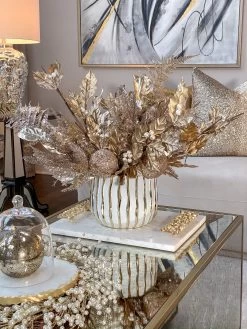 Marble Tray With Gold Metal Abstract Handles