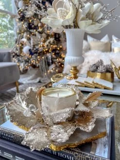 White Ceramic Candle With Gold Edge