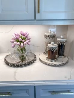 Silver Beaded Canisters W/ Marble Lid (3 Sizes)