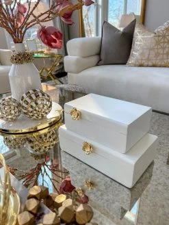 White Wooden Decorative Box With Gold Flower Design (2 Sizes) -Home Essentials Shop image b77aa8a5 6800 40d3 adfa 157c426ef9b5 new