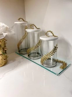 Glass Tray With Gold Metal Leaf Design From The Jasmine Collection -Home Essentials Shop image b7c69895 f0c1 4e14 87b4 eabd2c2ab09b new