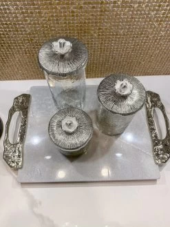 Glass Canister With Metal Floral Lid (3 Sizes) (2 Colors) -Home Essentials Shop image b90a42b1 d3fd 4f4f 92c6 2f56db41f816 new