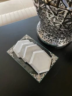 Glass Tray W/ Silver Corner Details And Swarovski Crystals
