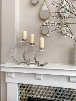 Silver Semi-Circle W/ Marble Top Candle Holder (3 Sizes)
