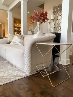Gold Side Table With Marble Top And Magazine Rack
