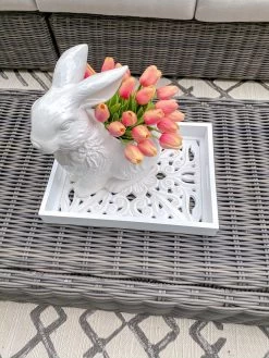 White Wood Trays With Detailed Interior (Set Of 3)