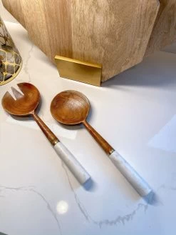 Wood Servers W/ Marble Handle