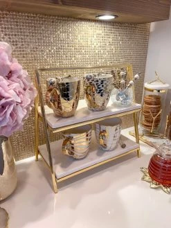 Two Tiered Marble Stand W/ Gold Frame