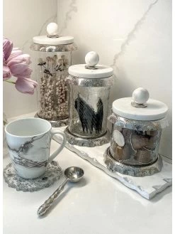 Marble & Silver Hammered Canisters