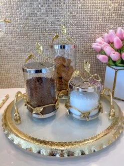 Hammered Glass Canister W/ Gold Leaf Lid (3 Sizes)