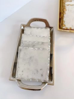 Marble Coasters W/ Silver Trim And Tray Set -Home Essentials Shop image d46b81cf c78c 4c85 bfb8 b328403ed16c new