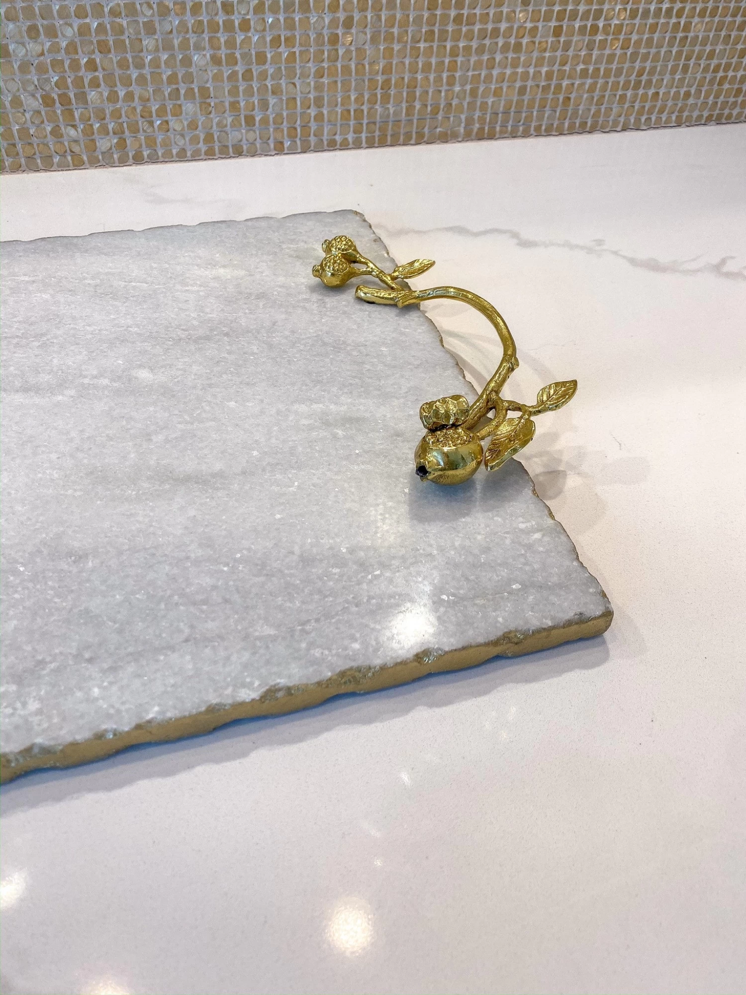 Large Rectangular Marble Tray With Gold Pomegranate Handles 5 Large Rectangular Marble Tray With Gold Pomegranate Handles - Image 3