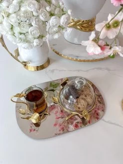Silver Metal Oval Tray With Gold Leaf Details And A Glass Mug & Dome -Home Essentials Shop image e3f728fb 589b 451e 9ec9 156fc4f40236 new 1