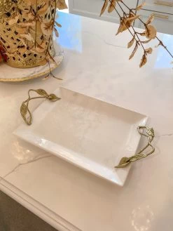 White Ceramic Tray With Gold Leaf Handles -Home Essentials Shop image e4789736 f046 4a19 945c 83c38fd1e216 new