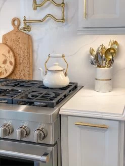 Marble Utensil Holder With Gold Band