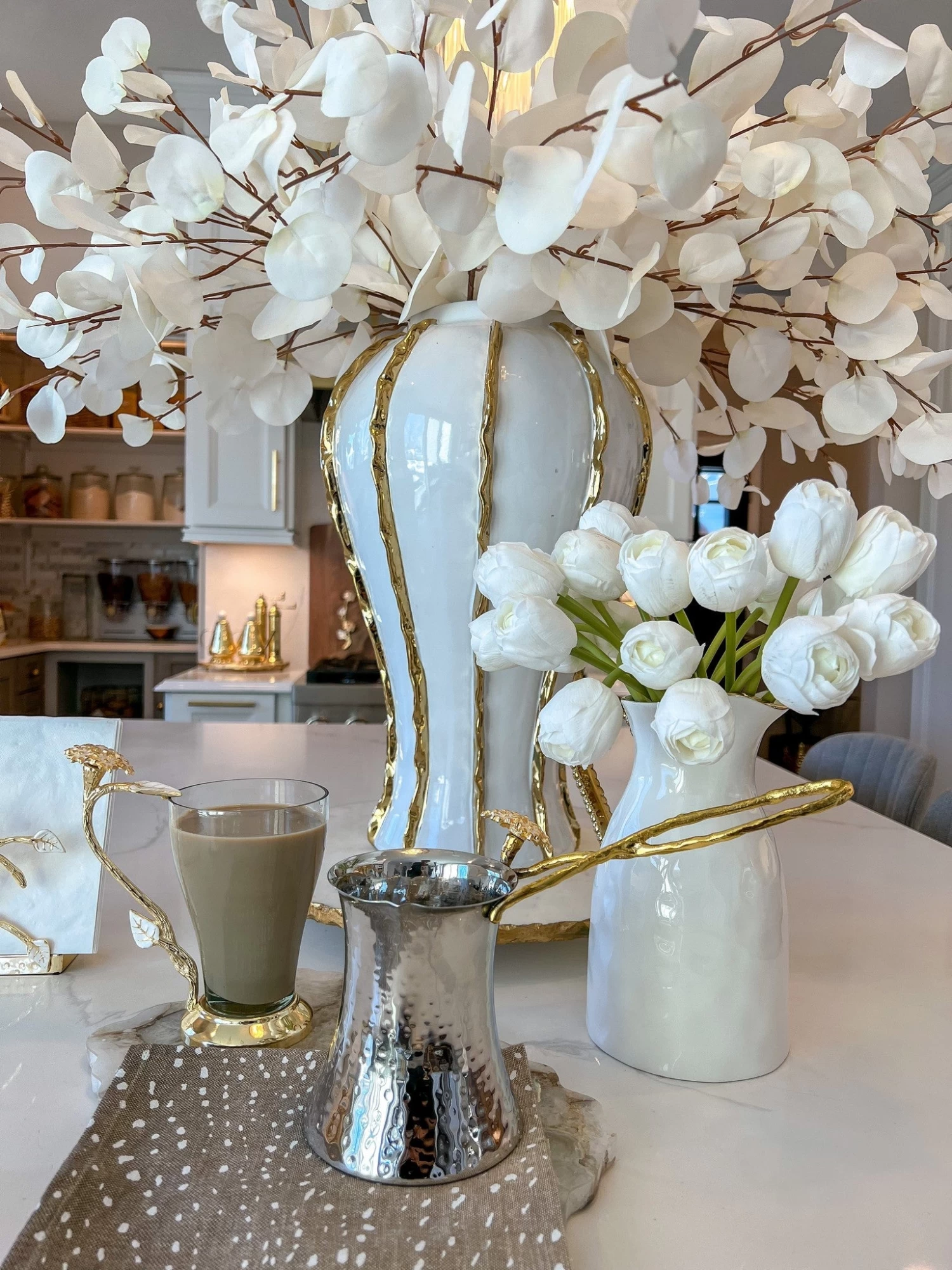 Gold & Silver Milk Warmer From The Hydrangea Collection 4 Gold & Silver Milk Warmer From The Hydrangea Collection - Image 2