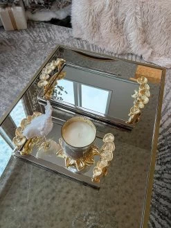 Rectangular Mirror Tray With Silver Border And Gold Leaf Design (2 Sizes) 8 Rectangular Mirror Tray With Silver Border And Gold Leaf Design (2 Sizes) -Home Essentials Shop image e86a1cda f87e 4e10 a59c 4f1ddc46d0d8 new
