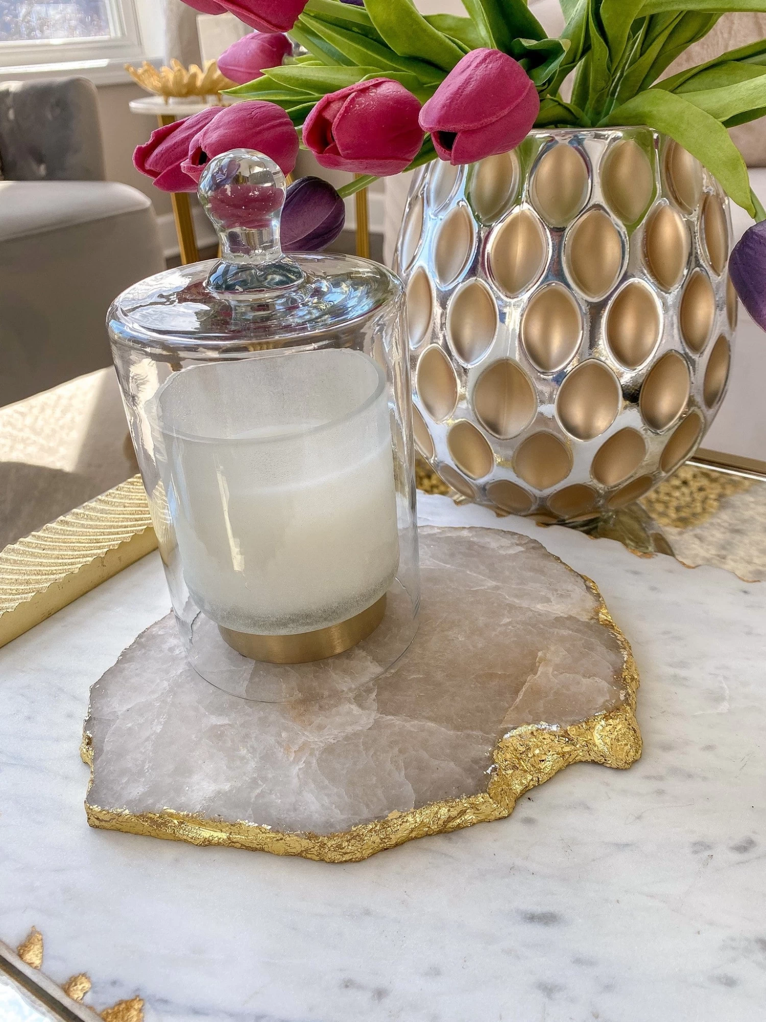 Gold Edge Agate Trivet With Knife 4 Gold Edge Agate Trivet With Knife - Image 2