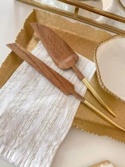 Wood Servers W/ Gold Metal Handle