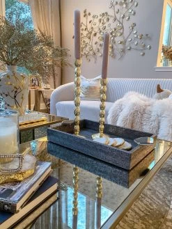 Grey Faux Leather Tray With Abstract Handles (2 Sizes)