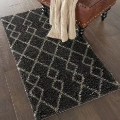 Geometric Shag Area Rug - Charcoal -Home Essentials Shop omkxoogxyogim0pannrp