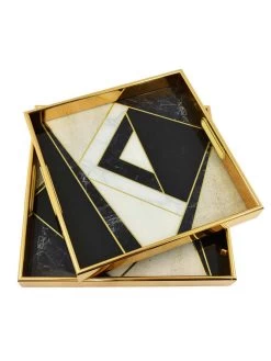 Set Of 2 Gold, White & Black Geometric Design Trays -Home Essentials Shop traygeometric new 1