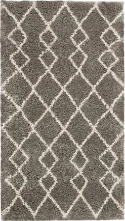 Geometric Shag Area Rug - Silver