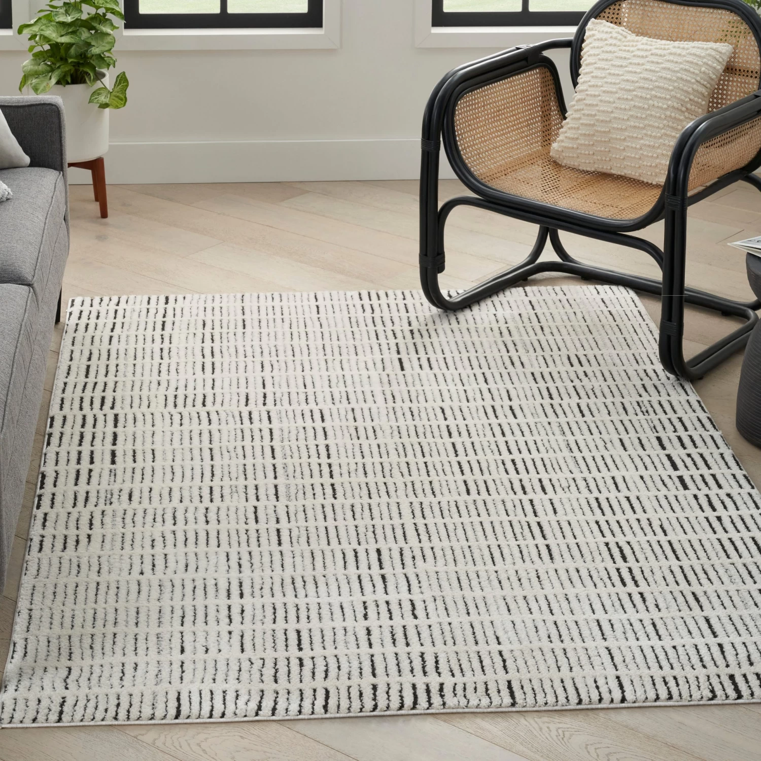 Modern Comfort Area Rug - Ivory Black Style 2 4 Modern Comfort Area Rug - Ivory Black Style 2 - Image 2